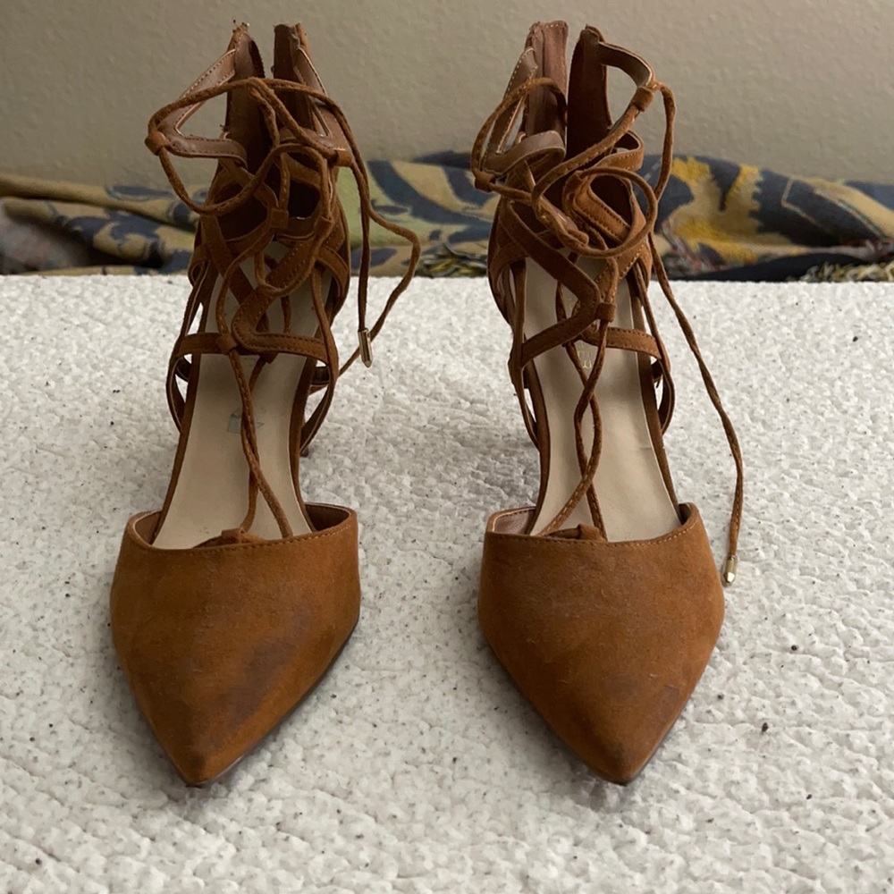 Tan laces up heels